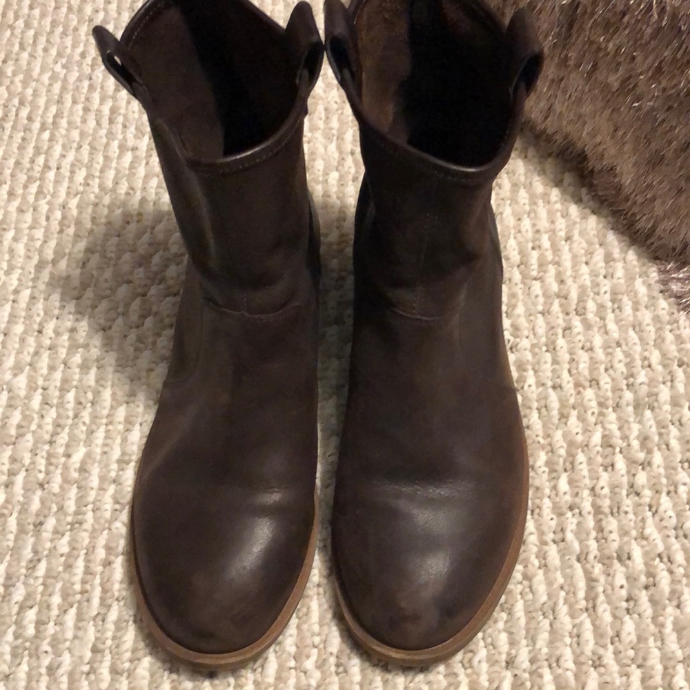 Dark brown leather booties